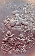 CPA Allemande - Santa Klaus Et Les Anges En Relief - Père Noel - Couleur Métalisée - Santa Claus