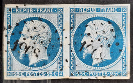 France 1852 Louis-Napoléon N°10 En Paire  Ob  3 Petits Pelurages   Cote 120€ - 1852 Louis-Napoleon