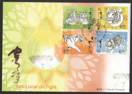 MACAU 2022 ZODIAC LUNAR NEW YEAR OF TIGER FIRST DAY COVER FDC SET OF 4 STAMPS (**) - Cartas & Documentos