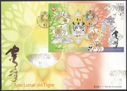 MACAU CHINA 2022 ZODIAC LUNAR NEW YEAR OF TIGER FIRST DAY COVER SOUVENIR SHEET SS FDC (**) - Briefe U. Dokumente