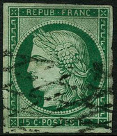 Obl. N°2b 15c Vert Foncé, Pelurage Au Verso - B - 1849-1850 Ceres