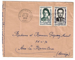 RUFFEY Sur SEILLE Lettre Héros Résitance 12F Scamaroni 8F Cavaillès Yv 1157 1158 Ob 27 9 1958 - Cartas & Documentos