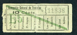 Ticket De Tramway Début XXe "Compania General De Tranvias - Barcelona 10 Cents" Tramways De Barcelone - Europa