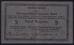 DOA Deutsch Ostafrika: 5 Rupien 1.11.1916 - Serie F - KN 9 Mm Hoch - Sig. Berendt / Frühling (DOA-35f ?) - Deutsch-Ostafrika