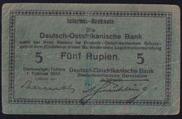 DOA Deutsch Ostafrika: 5 Rupien 1.11.1916 - Serie F - KN 6 Mm Hoch - Sig. Berendt / Frühling (DOA-35f ?) - Deutsch-Ostafrikanische Bank