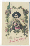 CPA Fantaisie 18 Cher Jeune Femme Avec Fleurs - Doux Baisers  " Et Bonne Fête D'Etréchy" (ajouté) - Women