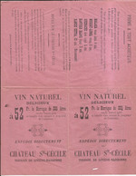 Publicité Ancienne - Château Ste Cécile Près Narbonne - Vins Thème Alcool Vin  Terroir De Livière Narbonne - Publicités