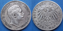 PRUSSIA - Silver 5 Mark 1907 A KM# 523 Wilhelm II (1888-1918) - Edelweiss Coins - 2, 3 & 5 Mark Silver