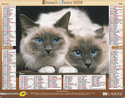 Almanach Du Facteur, Calendrier De La Poste, 2008 Côte D'Or, Chat Persan Tricolore, Chat Sacré De Birmanie. - Grand Format : 2001-...