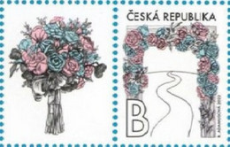 Czech Republic - 2022 - Bridal Motive With Roses - Mint Stamp With Personalized Coupon (LEFT) - Unused Stamps