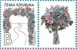 Czech Republic - 2022 - Bridal Motive With Roses - Mint Stamp With Personalized Coupon (RIGHT) - Unused Stamps