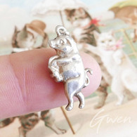 Ancien Pendentif Victorien Petit Cochon Humanisé Argent Massif Breloque Charm - Hangers