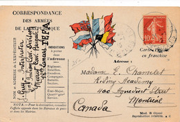 1915 CORRESPONDANCE DES ARMEES DE LA REPUBLIQUE  TO CANADA  MONTREAL       2 SCANS - Armada Alemana