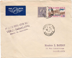 1938 - ENVELOPPE PAR AVION De TUNISIE Avec CACHET 1er SERVICE POSTAL TUNIS CASABLANCA DANS LA JOURNEE - Cartas & Documentos