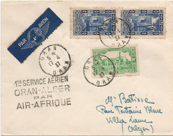 1937 - ENVELOPPE PAR AVION De ORAN (ALGERIE) -> 1er SERVICE AERIEN ORAN ALGER PAR AIR AFRIQUE - POSTE AERIENNE - AVION - Lettres & Documents