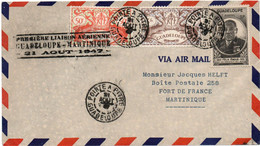 1947 - ENVELOPPE PAR AVION De POINTE A PITRE (GUADELOUPE) -> PREMIERE LIAISON AERIENNE GUADELOUPE MARTINIQUE 21 AOUT - Lettres & Documents