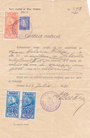 W4175- AVIATION, KING FERDINAND I REVENUE STAMPS ON MEDICAL CERTIFICATE, 1931, ROMANIA - Fiscali