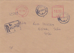 W4188- BUCHAREST, AMOUNT 18.00, RED MACHINE STAMPS ON REGISTERED COVER, 1992, ROMANIA - Covers & Documents
