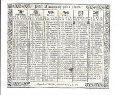 Petit Almanach Pour 1840 - Calendrier - " Chez Gauthier , Marché Neuf , N°34 " - Imprimeur A. Appert - Small : ...-1900