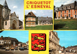 CRIQUETOT  L ESNEVAL  Eglise Notre Dame Avec Son Clocher Roman ( Voitures)   76   (Recto-verso) - Criquetot L'Esneval