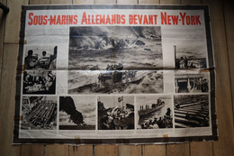 Affiche Allemande WWII 1939 1945  Les Sous Marins Allemands Devant New York 1942 - 1939-45