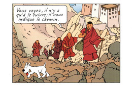 TINTIN MILOU  " Il Nous Indique Le Chemin   " Tibet   éditions HERGE MOULINSART    (Recto-verso) - Cómics