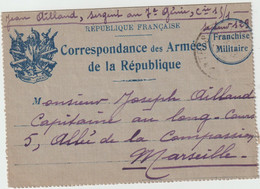 5475 Correspondance Des Armées De La République Aillaud 7eme Génie Marseille Secteur 129 Oublier Jamais - Covers & Documents