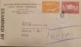 J) 1942 COSTA RICA, COCOS ISLANDS, SCHOOL, OPEN BY EXAMINER, MULTIPLE STAMPS, AIRMAIL, CIRCULATED COVER, FROM COSTA RICA - Costa Rica