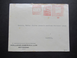 Niederlande 1934 Freistempel Mit Bild Vom Dampfer N.A.S.M. Umschlag Holland Amerika Lijn Rotterdam Nach Hamburg - Lettres & Documents