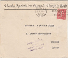 Perforé - Perfin - Semeuse Lignée Perforé CA Sur Lettre De Paris Pour Castres - Lettres & Documents