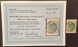 Sachsen Mi 2 Ia Seltenes LUXUS Briefstück: 1851 3 Pfg Erste Auflage, Befund Arnold Vaatz BPP (Saxe XF Used Saxony - Saxony