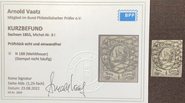 Seltener Nummernstempel 188 MEHLTHEUER BEI PLAUEN Mi.8 I 1855 König Johann I KB Vaatz BPP (Sachsen Rosenbach Vogtland - Saxe