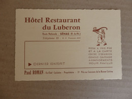 Carte De Visite Hôtel-restaurant Du Luberon Sénas (13) Paul Roman - Cartes De Visite