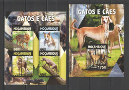 ST2166 2016 MOZAMBIQUE PETS FAUNA ANIMALS CATS & DOGS 1KB+1BL MNH - Chats Domestiques