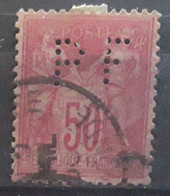 Type SAGE Yvert No 98, 50 C Rose PERFORÉ P F Perfin , Obl Bordeaux Bourse Gironde , 1900 , TB - Oblitérés