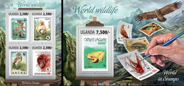Uganda 2013, Stamp On Stamp, WWF, Oran Gutan, Eagle, 4val In BF +BF - Chimpancés