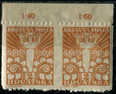 594. Yugoslavia SHS Croatia 1919 Definitive 2f ERROR Vertically Imperforate MNH Michel - Imperforates, Proofs & Errors