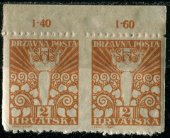 594. Yugoslavia SHS Croatia 1919 Definitive 2f ERROR Vertically Imperforate MNH Michel - Non Dentellati, Prove E Varietà