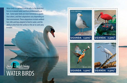 Uganda 2014, Animals, Water Birds, Swan, Kingfisher, 4val In BF - Cisnes