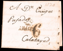 Zaragoza - Prefilatelia - PE 23N - 1820 - Carta A Calatayud + Porteo "6" - ...-1850 Prefilatelia