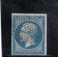 France - Année 1853/62 - N°YT 14A  - Oblitération Cercle De Points - 20c Bleu - 1853-1860 Napoleon III