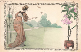 CPA Illustrateur Non Signé - Femme Donnant à Manger Aux Oiseaux - M M Vienne - Carte Voyagée En 1903 - Otros & Sin Clasificación