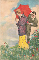 CPA Illustrateur  - Carte Italienne - Couple Dans Un Pré Fleuri Avec Parapluie Rouge - Serie N.1190 - A D M - Otros & Sin Clasificación