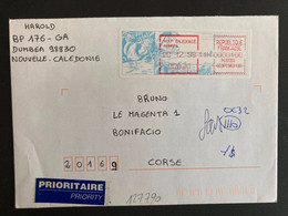 LETTRE Par Avion Pour La CORSE VIGNETTE GC à 0000100 Du 20 12 98 DUMBEA - Storia Postale