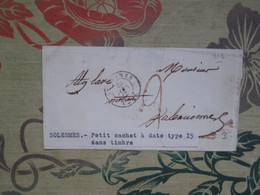 Solesmes Petit Cachet A Date Type 15 Sans Timbre - Sin Clasificación