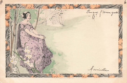 CPA Illustrateur Non Signé - Illustration Style Japonnais - M M Vienne - Une Femme Dans Un Paysage Et Cadre Fleuri - Unclassified