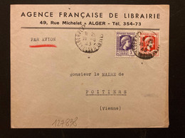 LETTRE Par Avion Pour La FRANCE TP M. D'ALGER 3F + 50c OBL.26-4 45 ALGER PLATEAU + AGENCE FRANCAISE DE LIBRAIRIE - 1944 Marianne Van Algerije