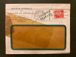 LETTRE TP PAIX 50c Perforé BP OBL.MEC.8 X 1937 BORDEAUX BOURSE GIRONDE SOCIETE GENERALE DES HUILES DE PETROLE + 2 FA - Storia Postale