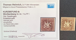 Württemberg Mi.11a PF I, SELTENER PLATTENFEHLER Der 1859 1 Kr. Braun GEISLINGEN  KB Heinrich BPP (Wurtemberg Variety - Used