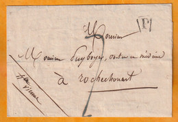 1826 - Lettre Pliée Avec Corresp 2 P De PARIS - P Dans Triangle Noir Ouvert - Vers Rochechouart, Haute Vienne - Taxe 7 - 1801-1848: Vorläufer XIX